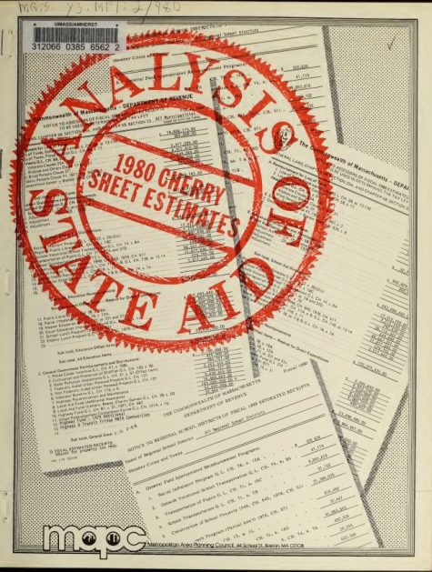The coversheet of MAPC's analysis of state aid 1980 cherry sheet estimates was available at the UMass Amherst public library.